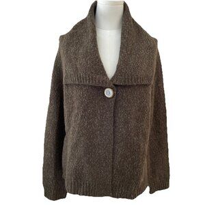 Cambridge Dry Goods Lambs Wool Angora Cardigan Women's L Brown One Button Cozy